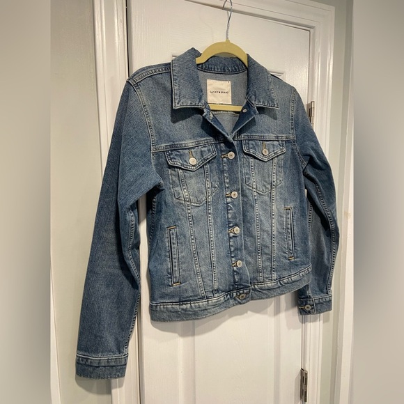 NWT Lucky Brand Size S Medium Wash Classic Denim Jean Jacket Bomber Button - Picture 3 of 13